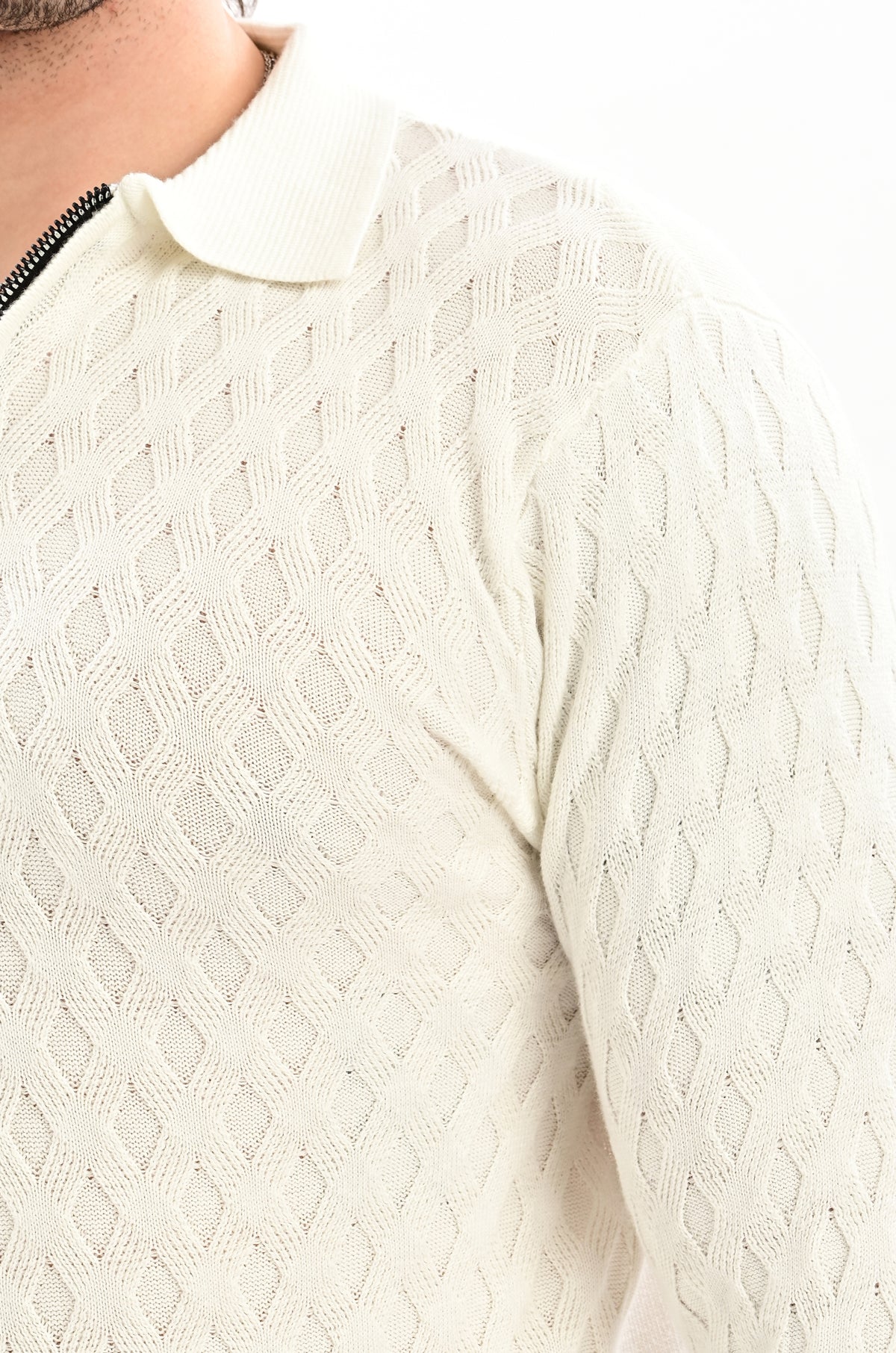 The Nobleman Quarter-Zip Full Sleeve Polo - WHITE