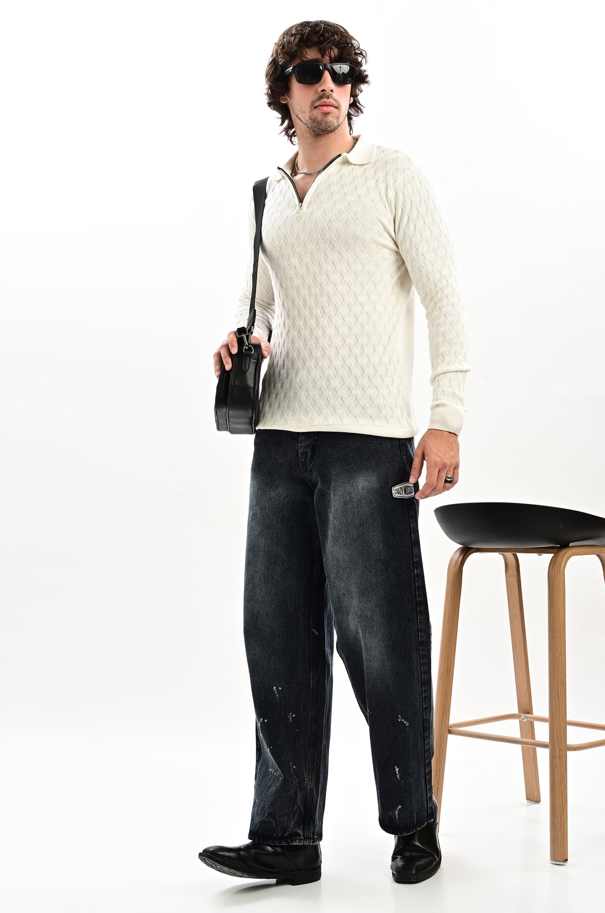 The Nobleman Quarter-Zip Full Sleeve Polo - WHITE