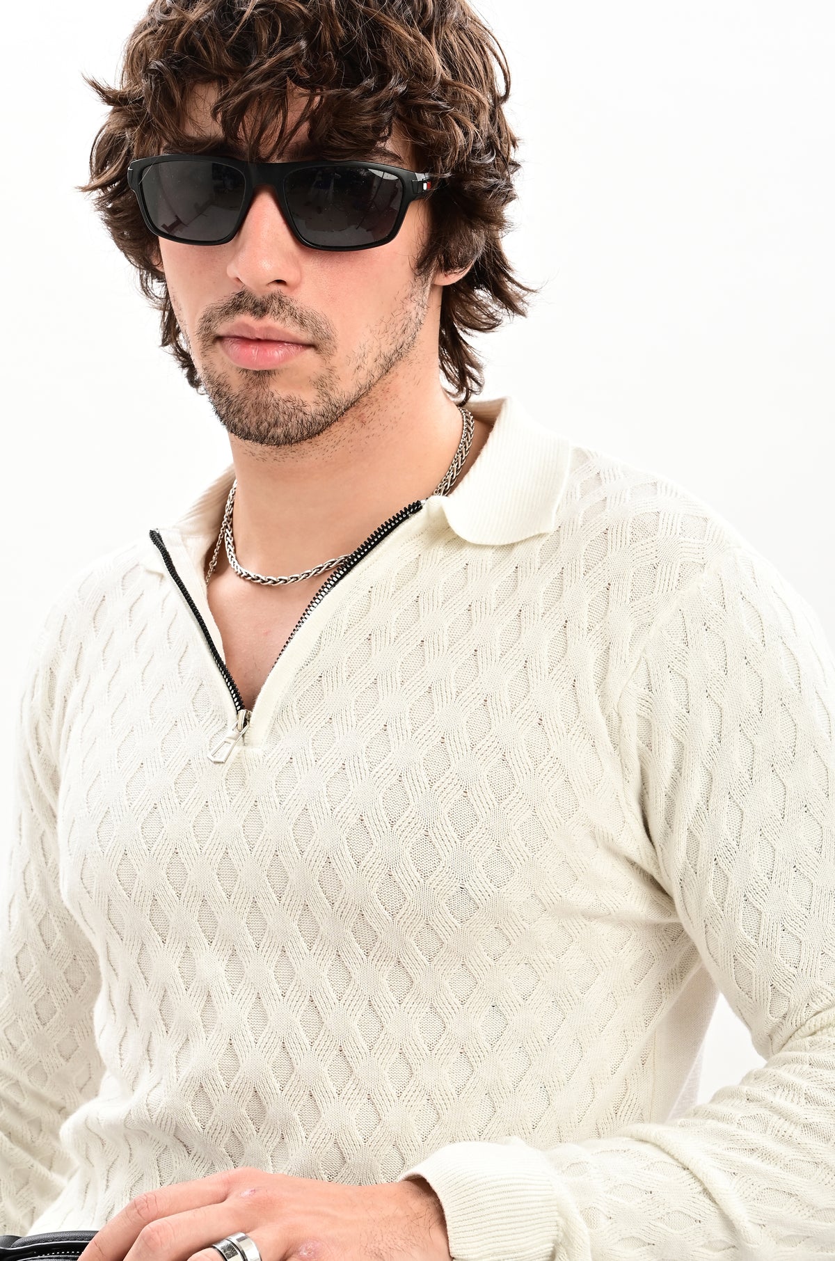 The Nobleman Quarter-Zip Full Sleeve Polo - WHITE