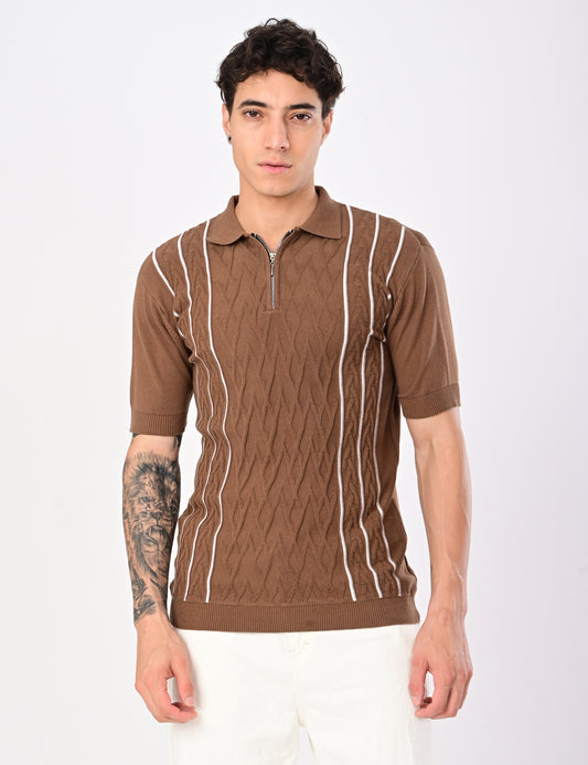 Elite Strip Polo - ALMOND