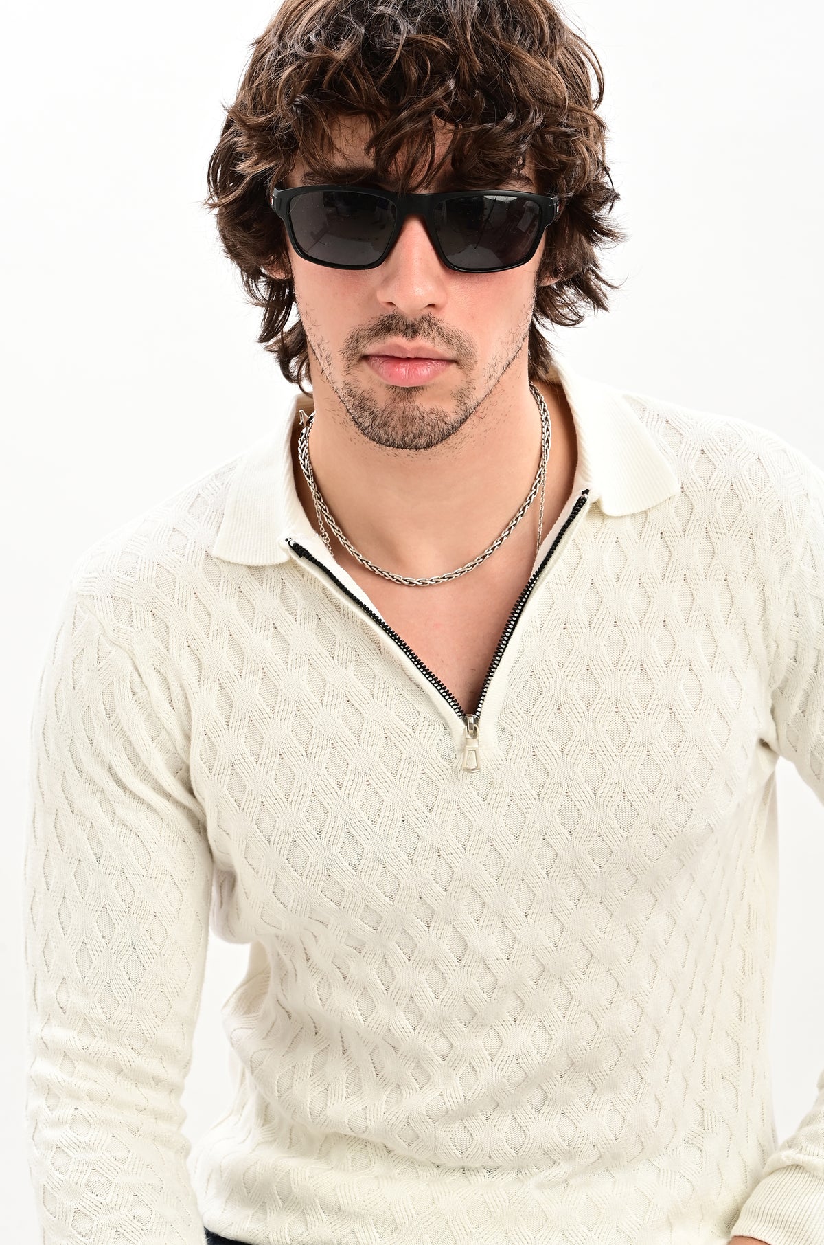 The Nobleman Quarter-Zip Full Sleeve Polo - WHITE