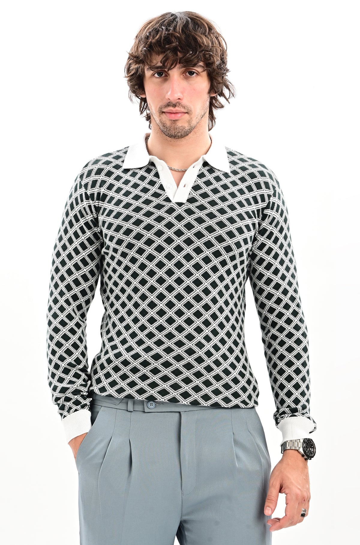 The Windsor Full Sleeve Polo -BOTTLE GREEN
