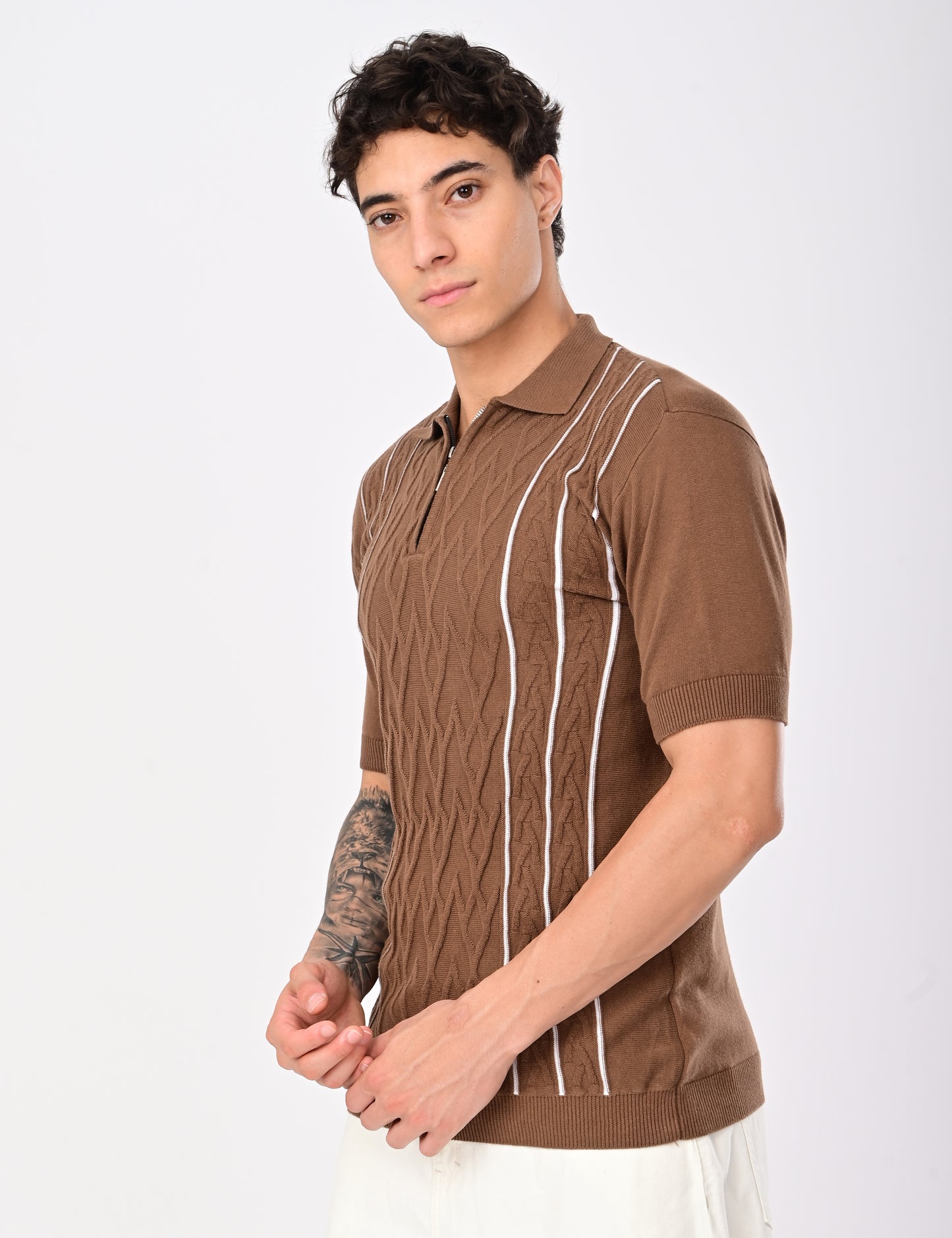 Elite Strip Polo - ALMOND