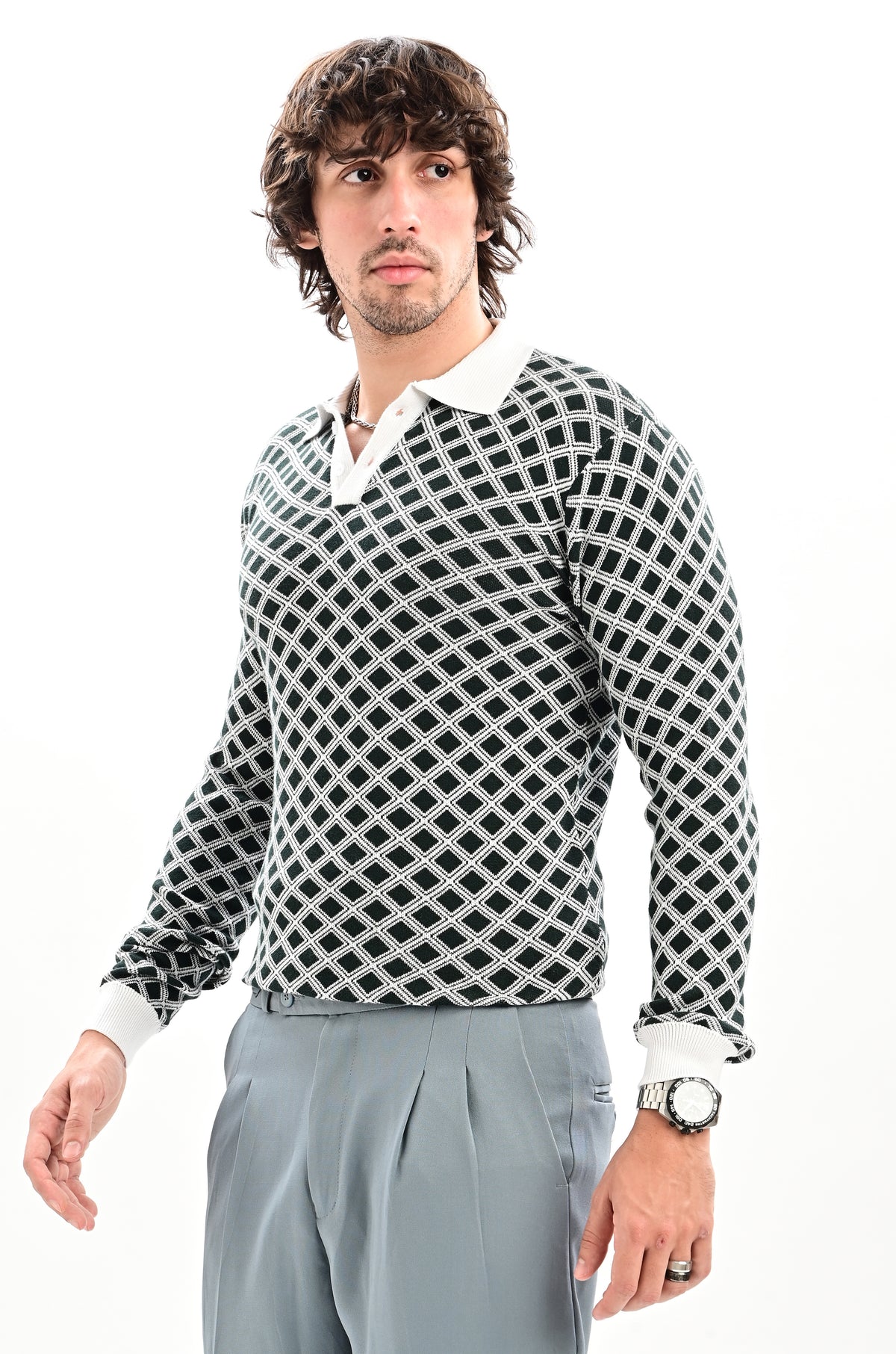 The Windsor Full Sleeve Polo -BOTTLE GREEN