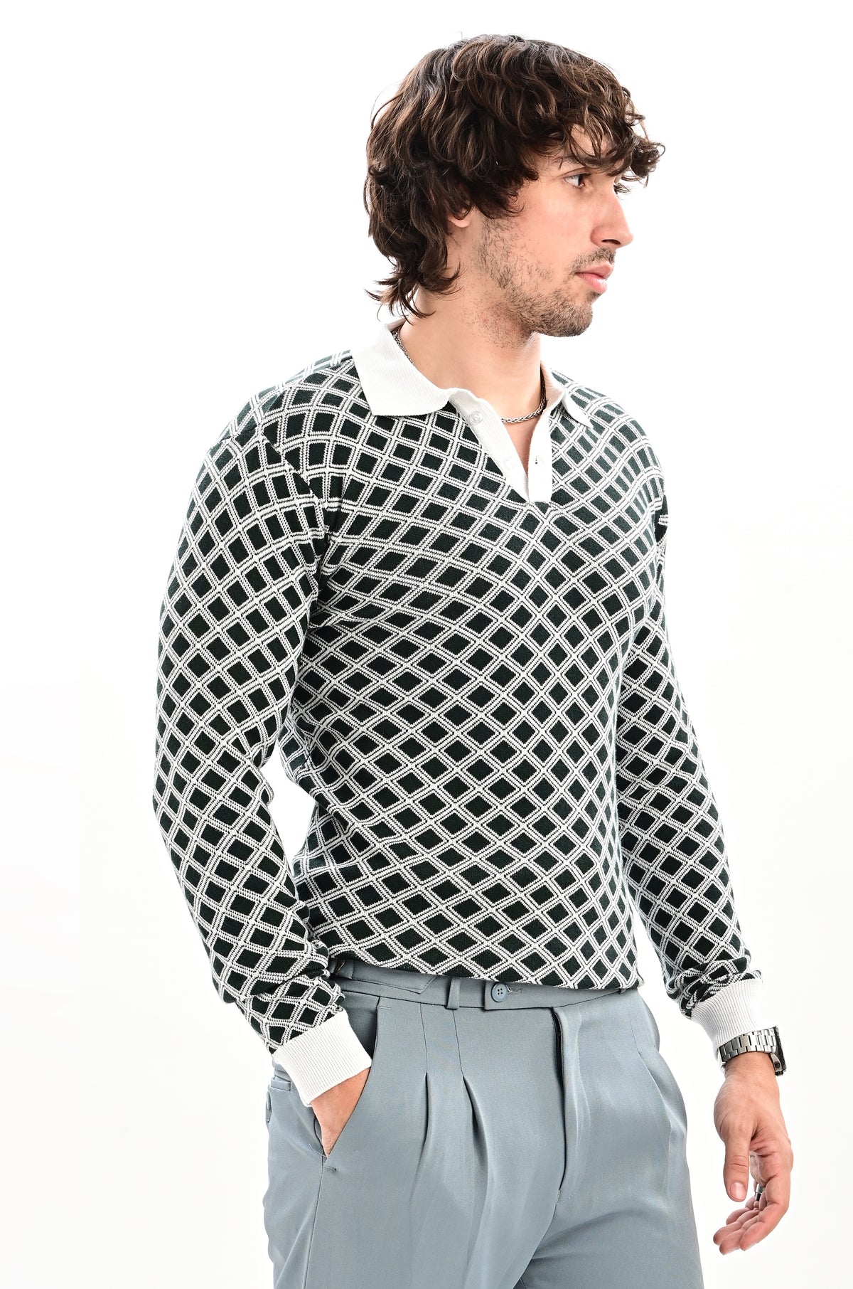 The Windsor Full Sleeve Polo -BOTTLE GREEN