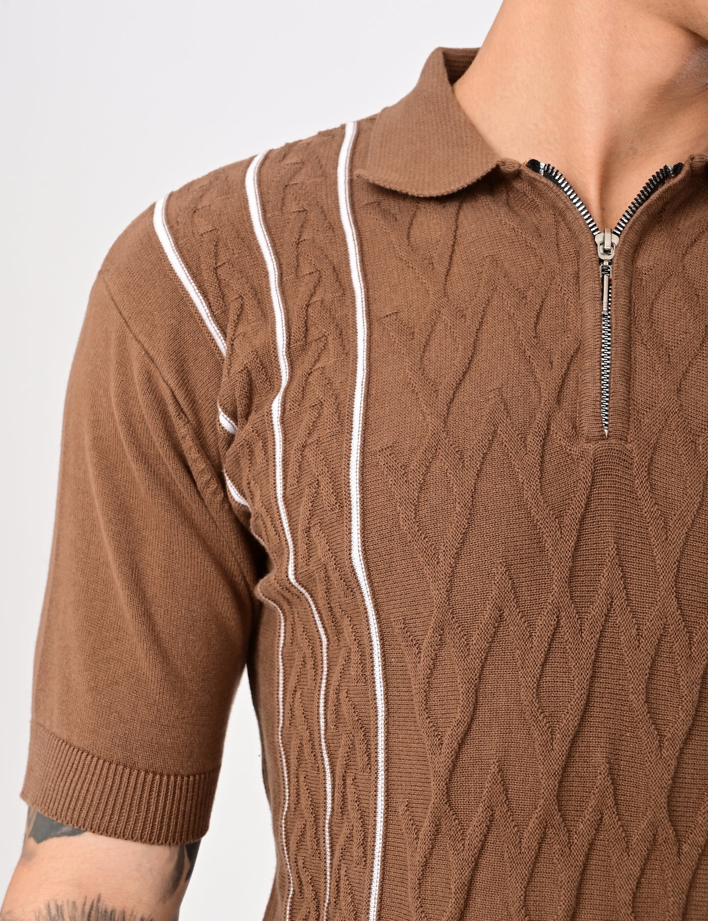 Elite Strip Polo - ALMOND