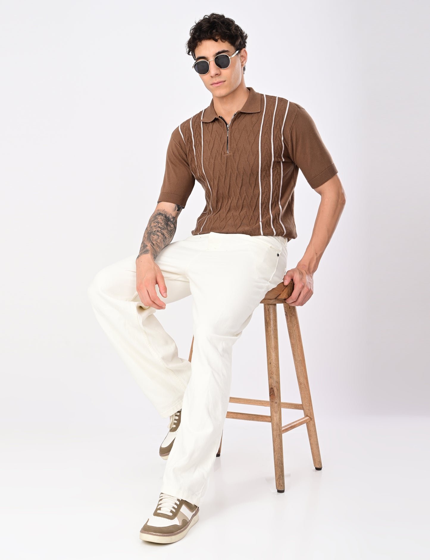 Elite Strip Polo - ALMOND