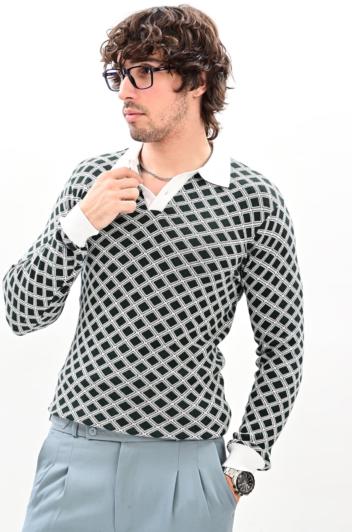 The Windsor Full Sleeve Polo -BOTTLE GREEN