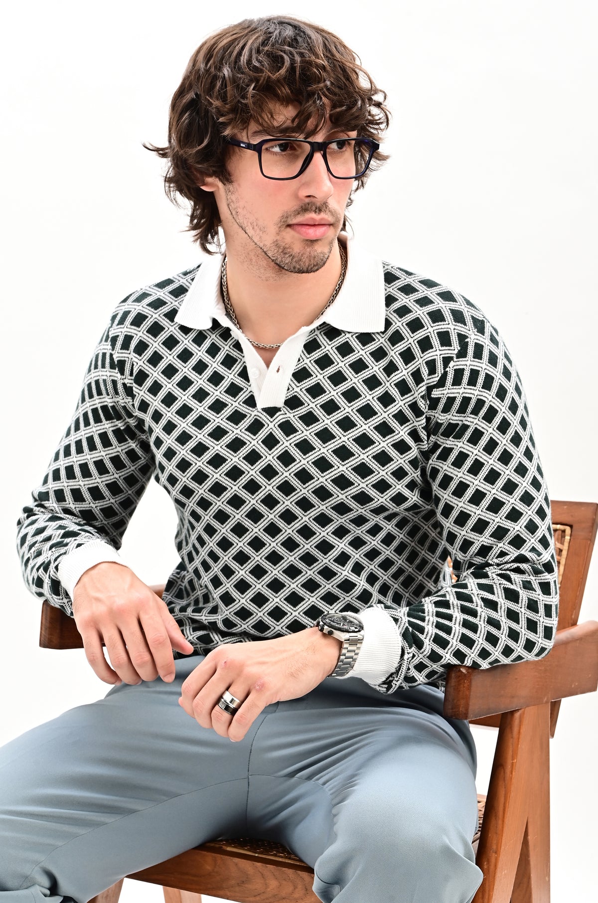 The Windsor Full Sleeve Polo -BOTTLE GREEN