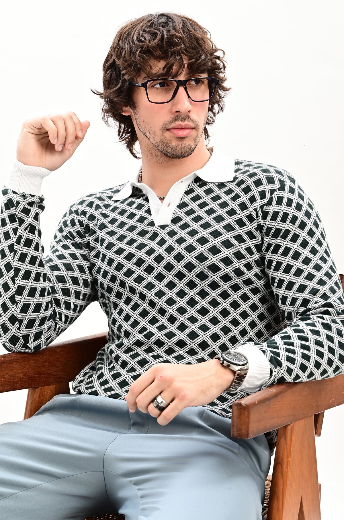 The Windsor Full Sleeve Polo -BOTTLE GREEN