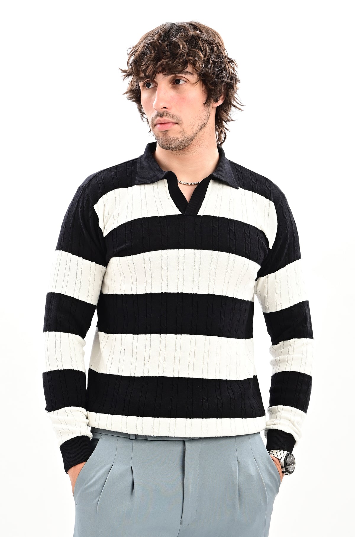 The Savoy Full Sleeve Polo -BLACK
