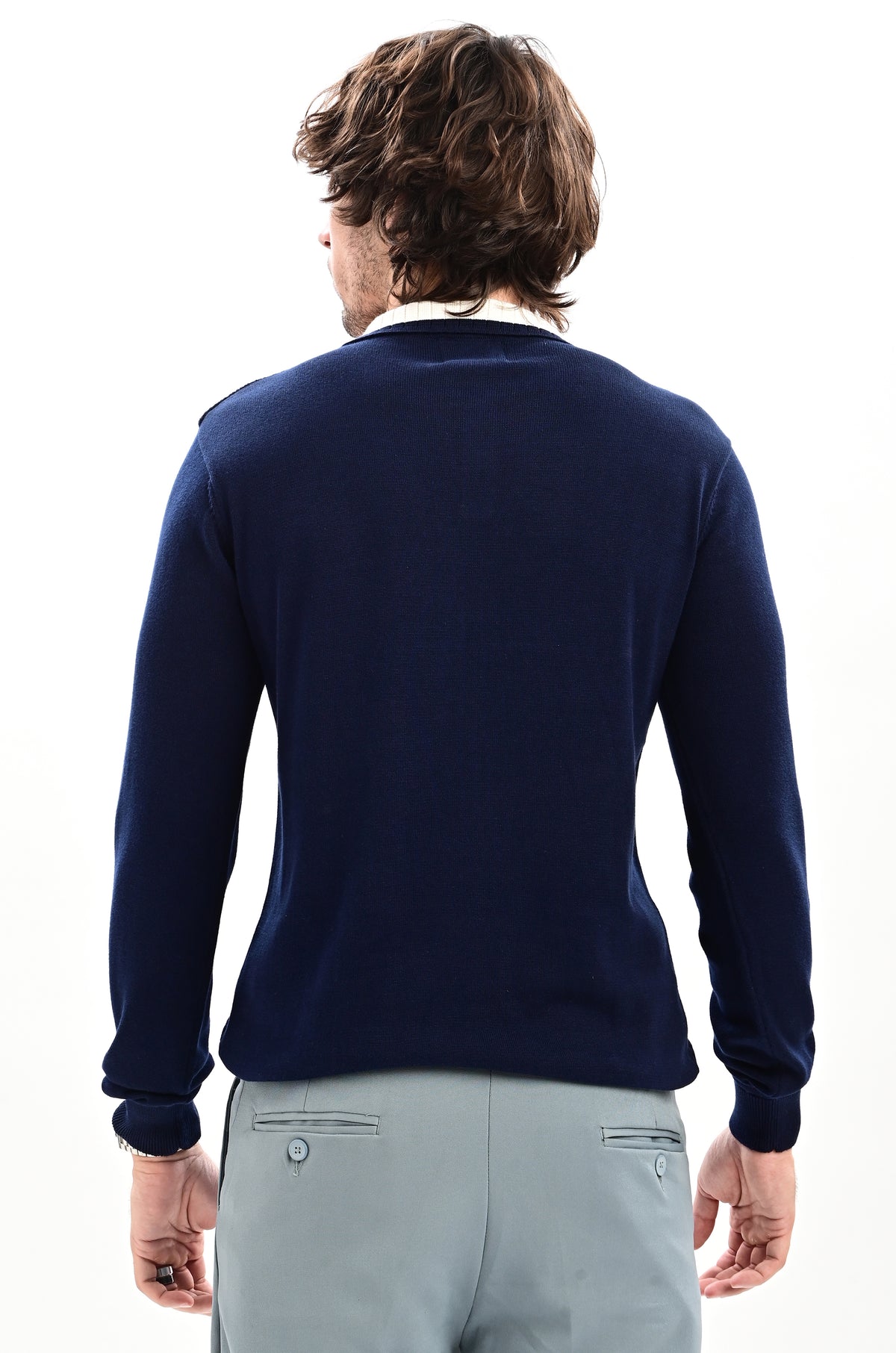 The Ivory Full Sleeve Polo - NAVY BLUE