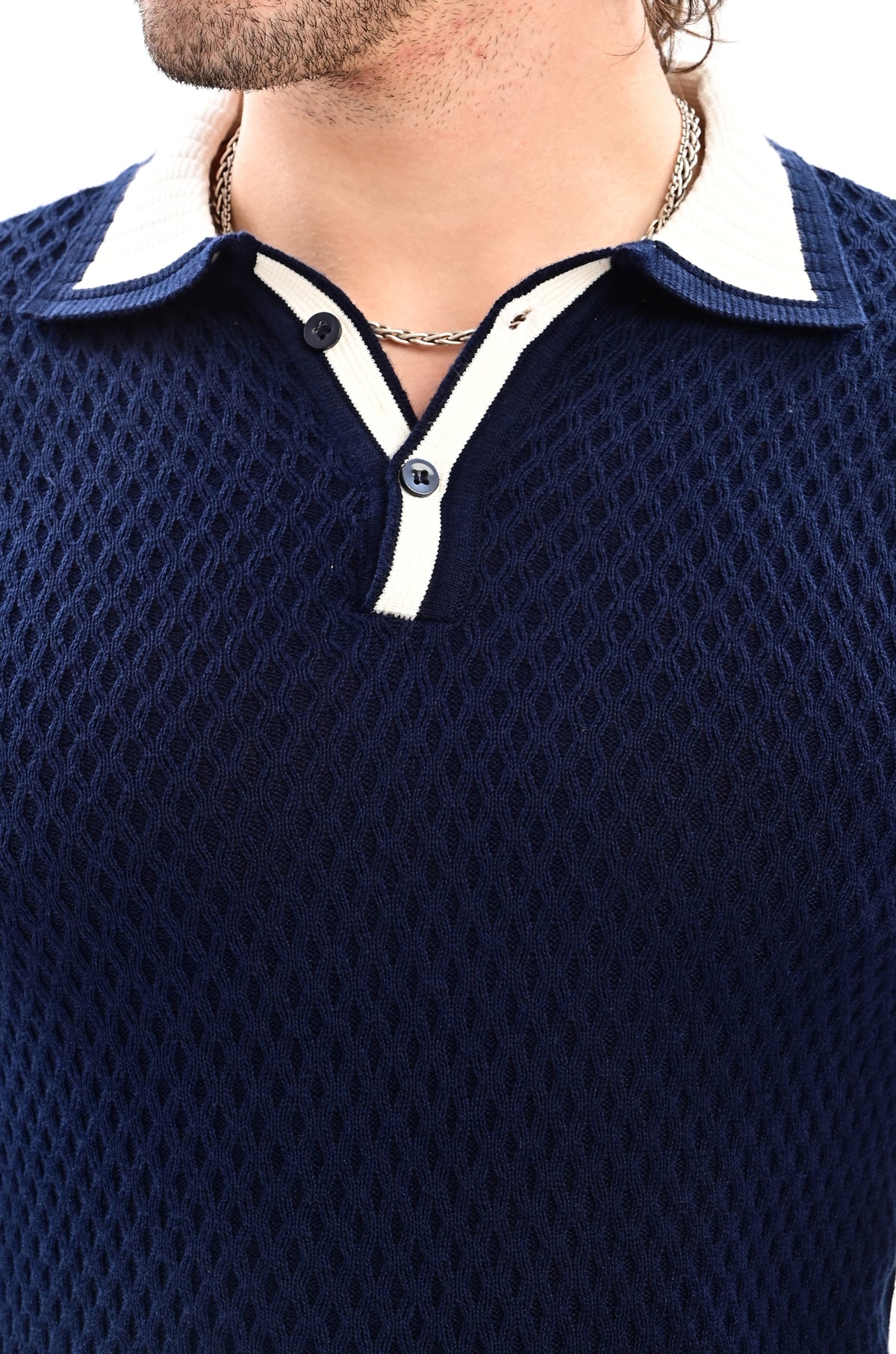 The Ivory Full Sleeve Polo - NAVY BLUE