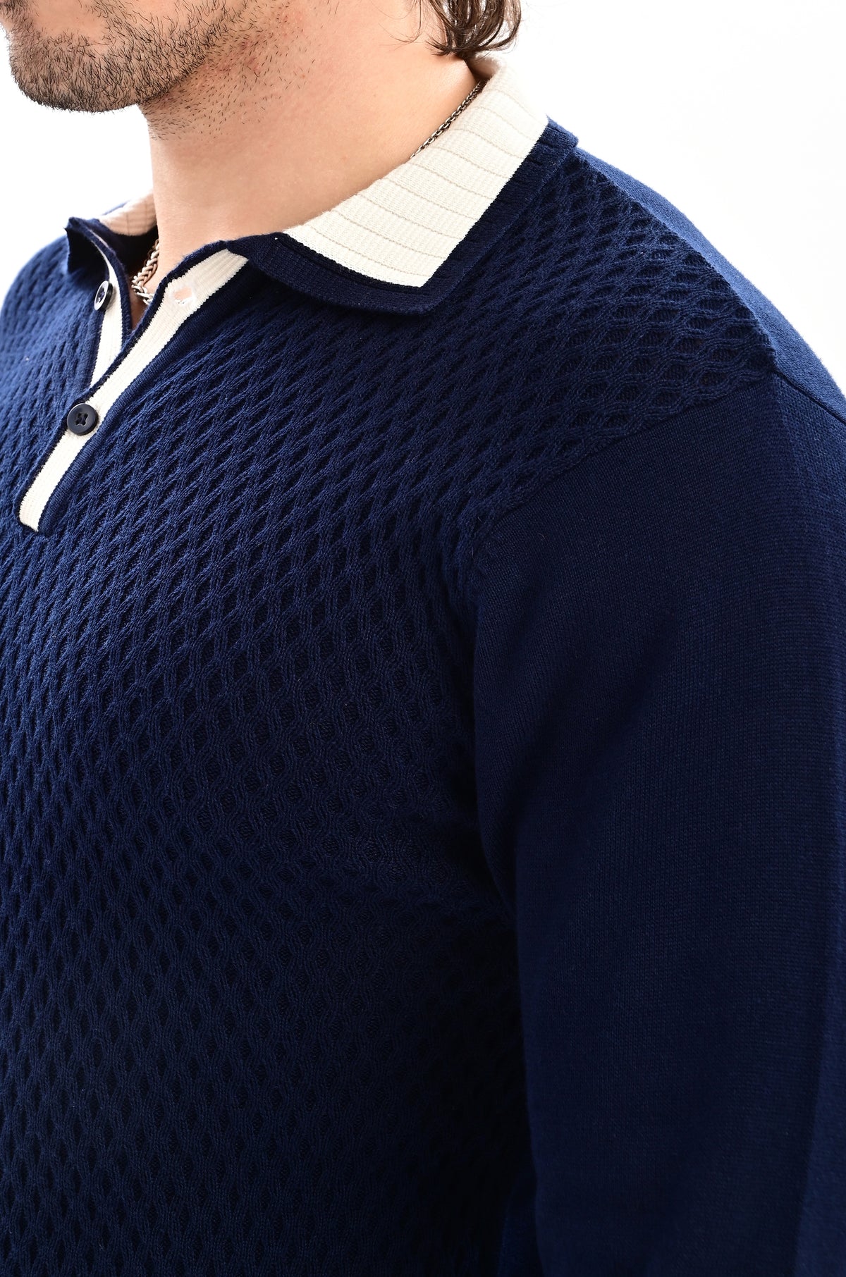 The Ivory Full Sleeve Polo - NAVY BLUE