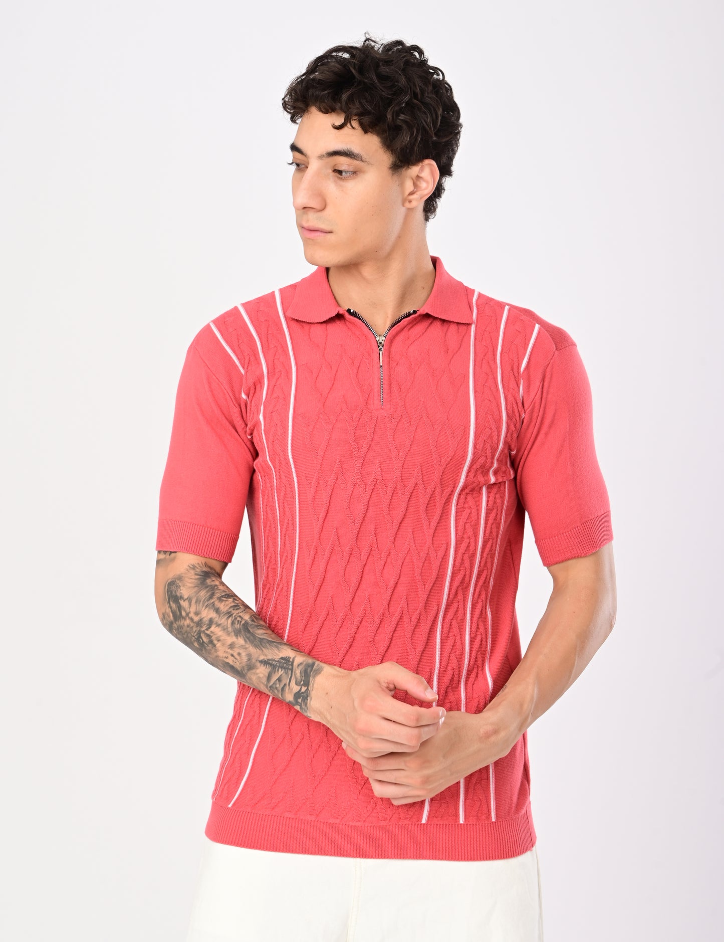 Elite Strip Polo - PEACH