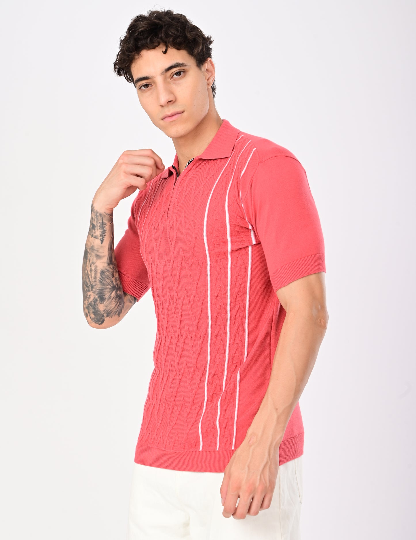 Elite Strip Polo - PEACH