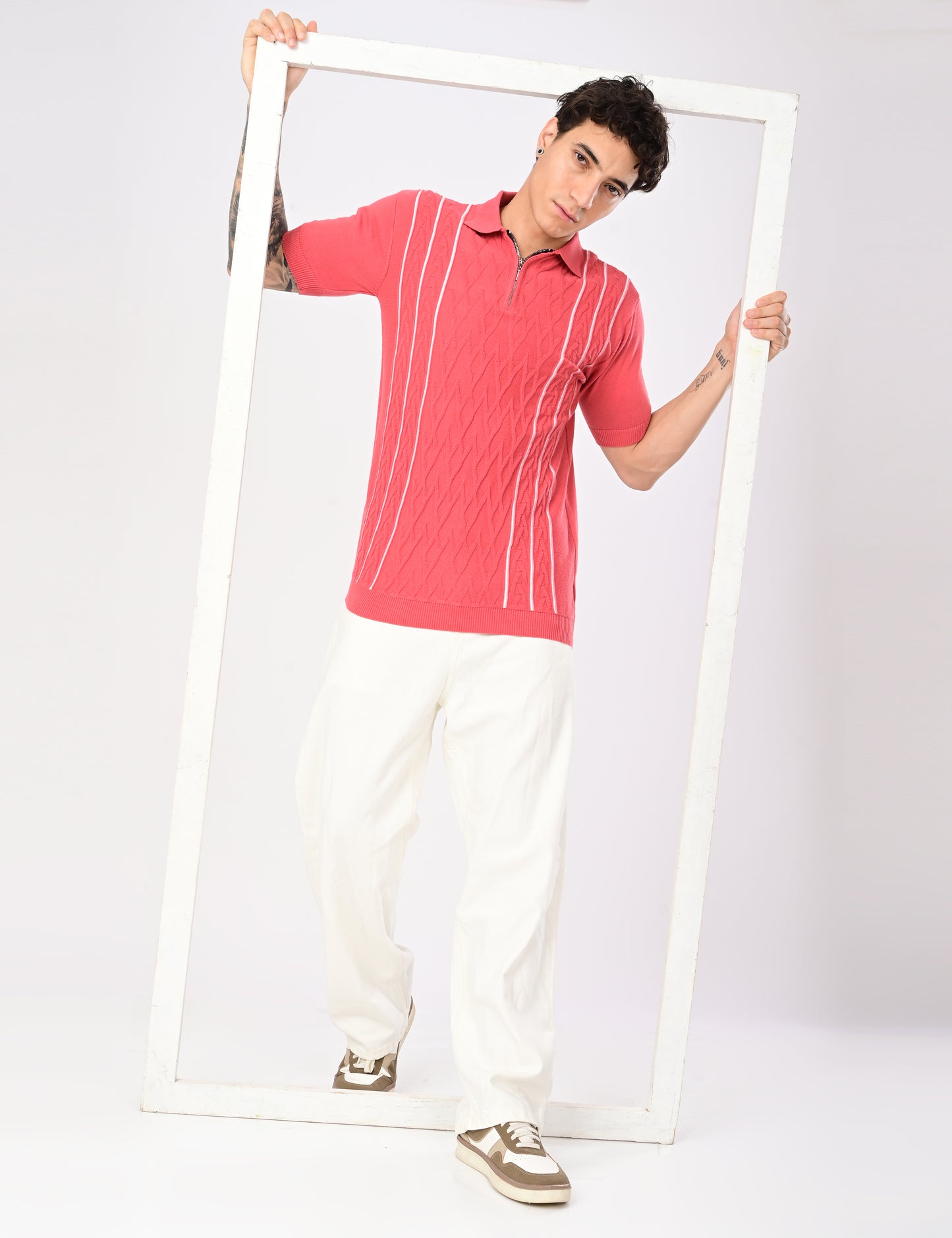 Elite Strip Polo - PEACH