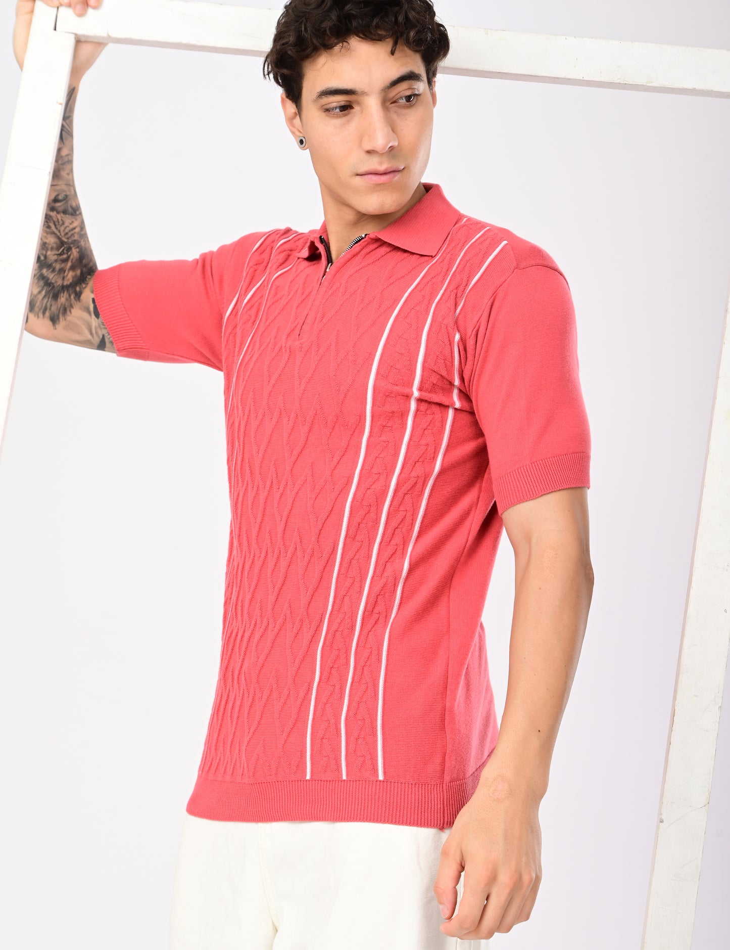 Elite Strip Polo - PEACH