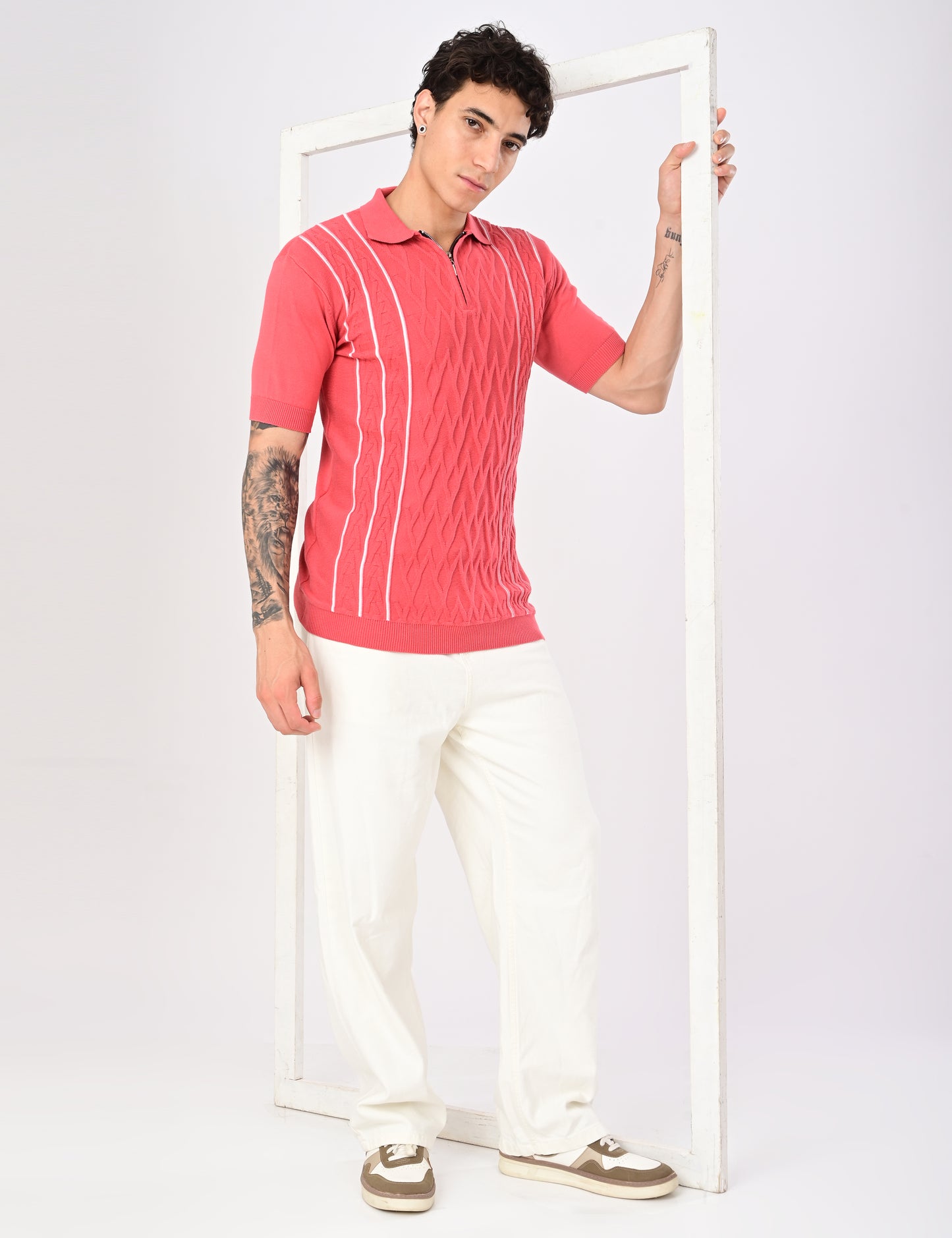 Elite Strip Polo - PEACH