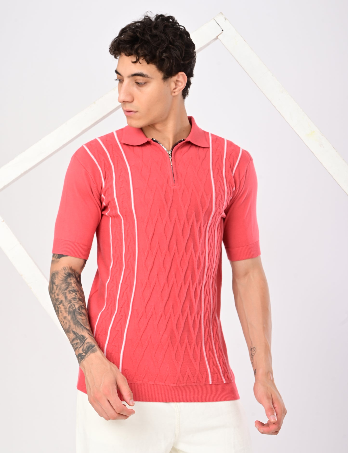 Elite Strip Polo - PEACH