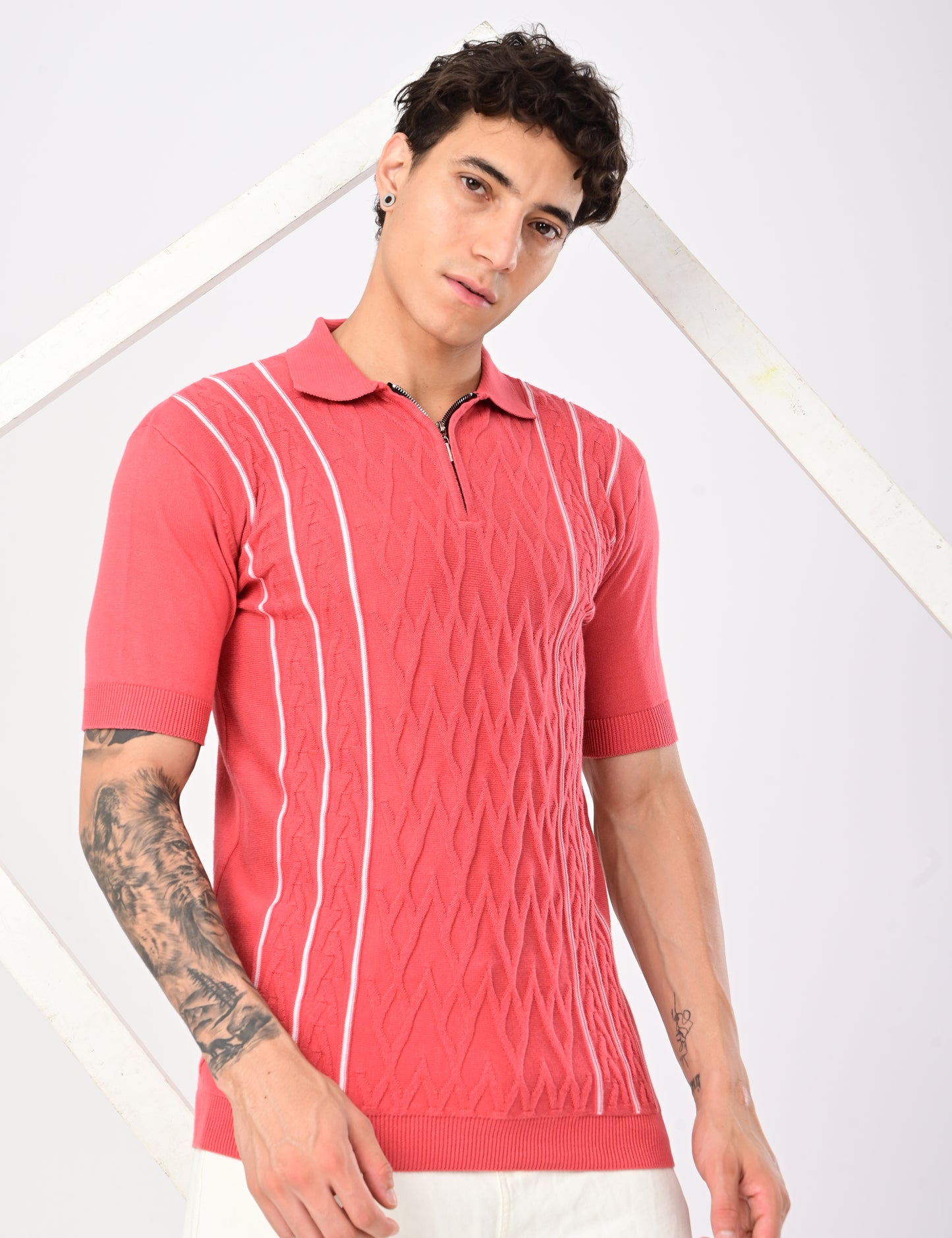 Elite Strip Polo - PEACH