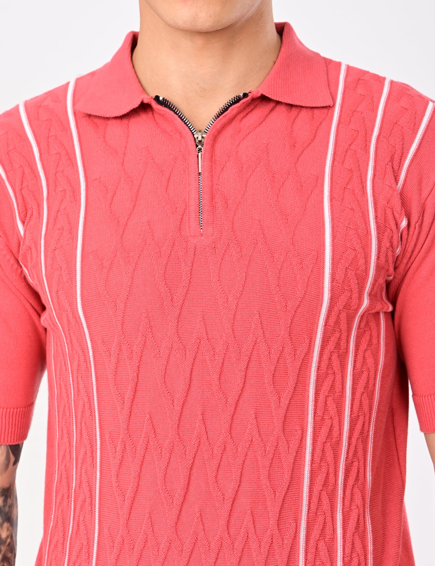 Elite Strip Polo - PEACH