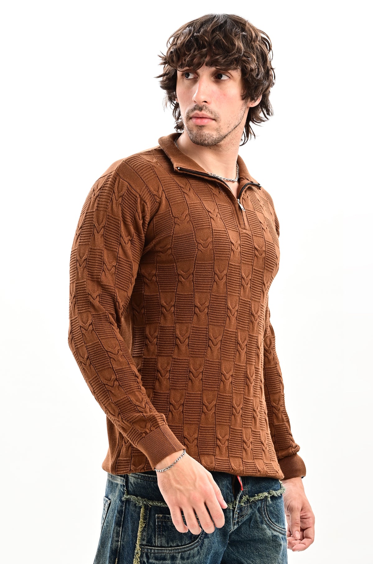 The Savile Quarter-Zip Polo BROWN