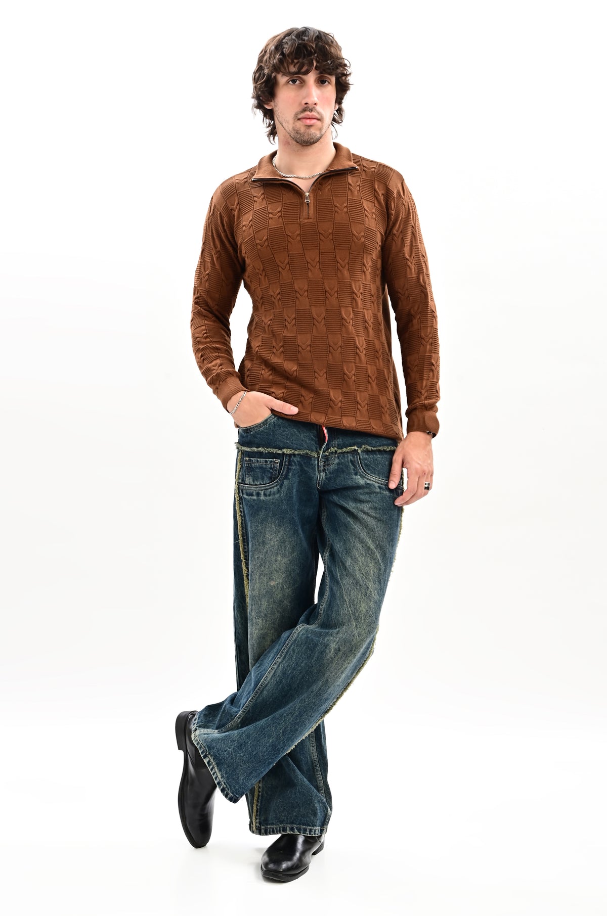 The Savile Quarter-Zip Polo BROWN
