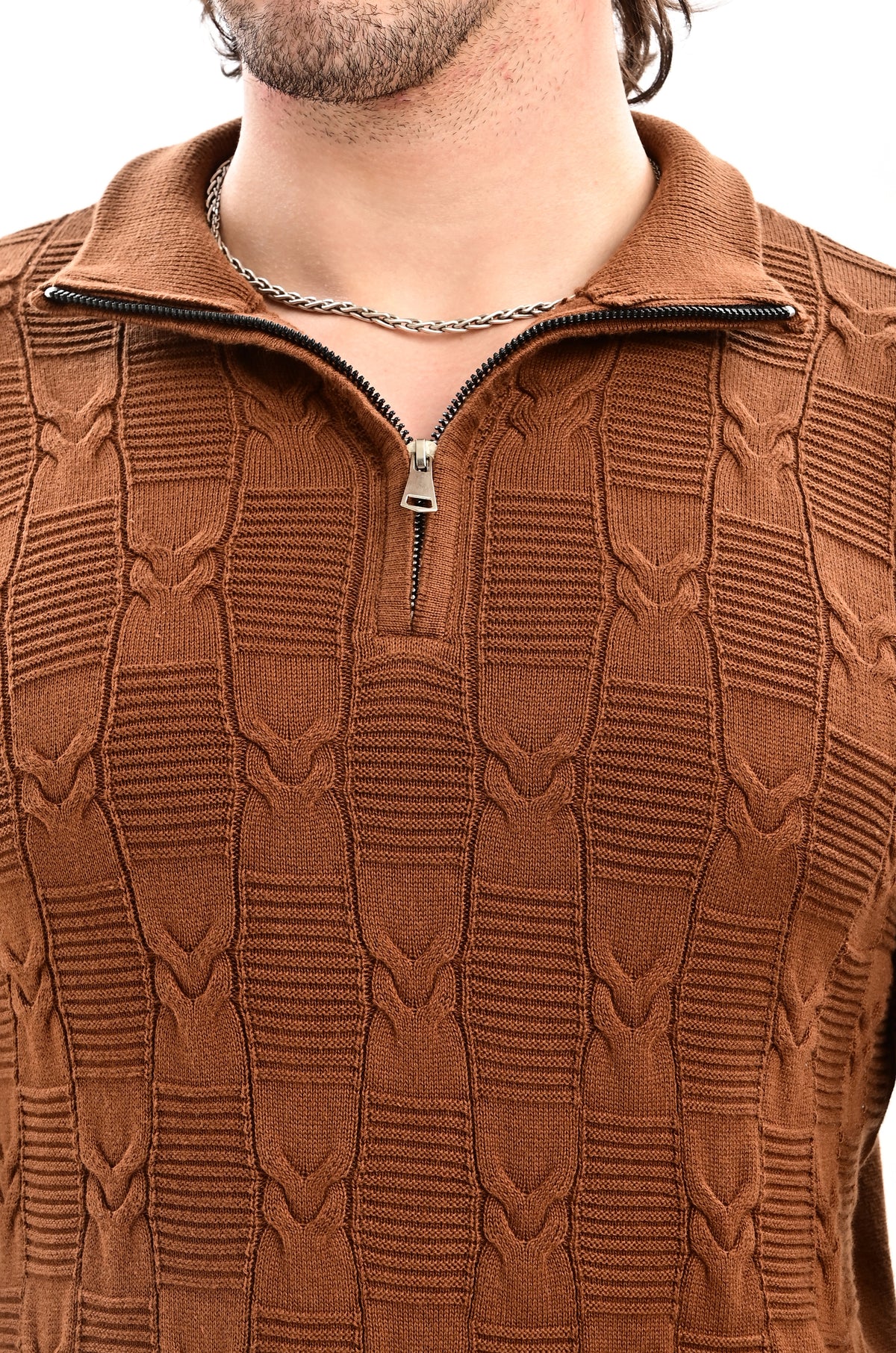 The Savile Quarter-Zip Polo BROWN