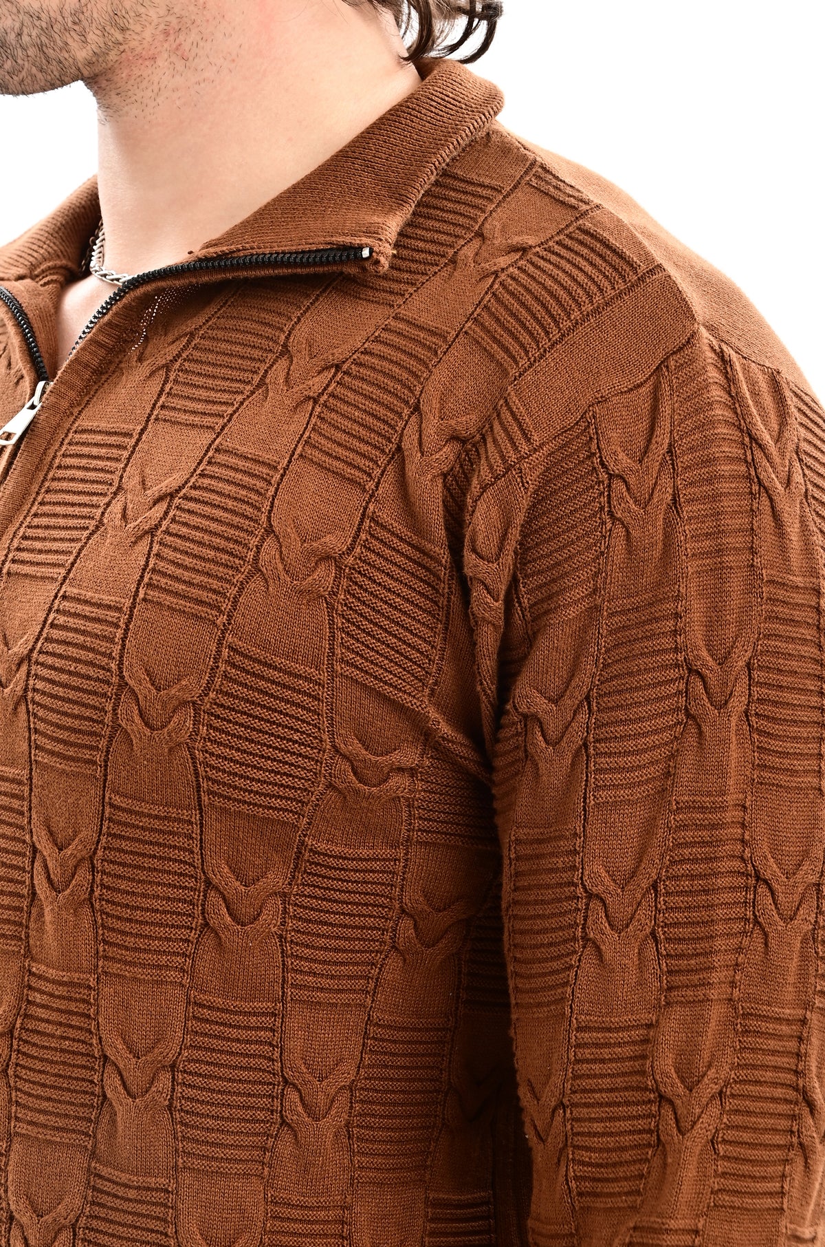 The Savile Quarter-Zip Polo BROWN