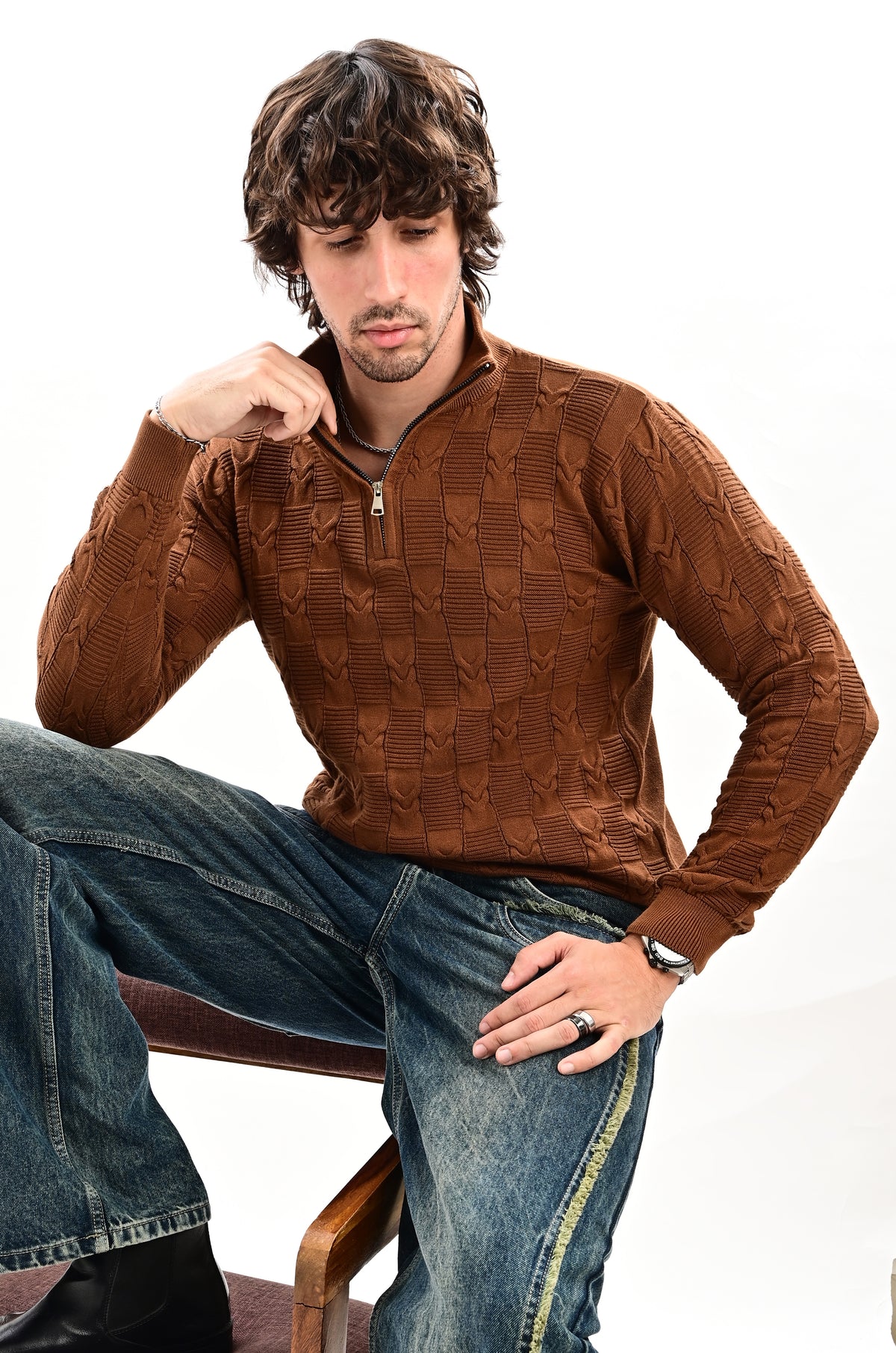 The Savile Quarter-Zip Polo BROWN
