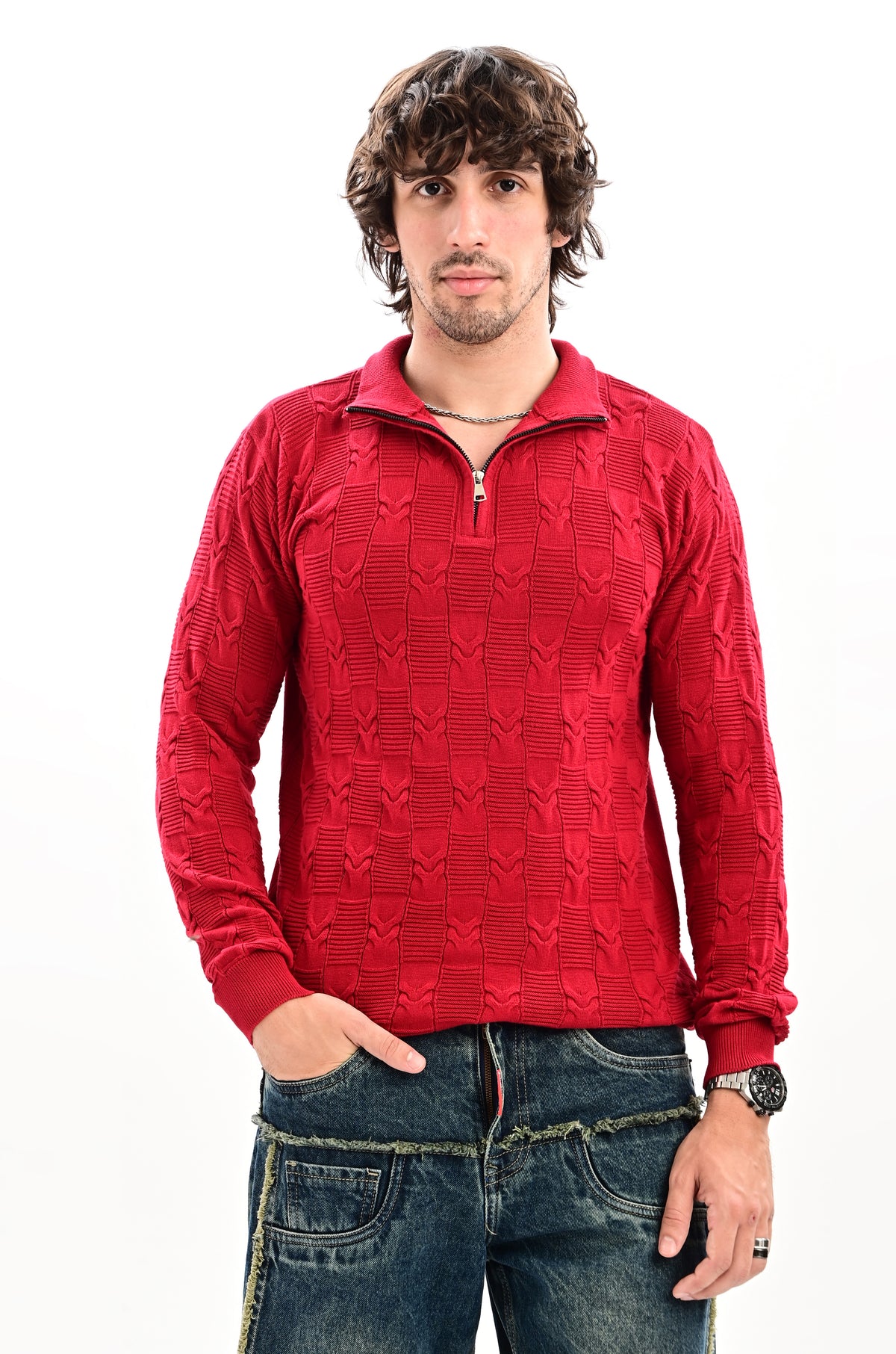 The Savile Quarter-Zip Polo MAROON
