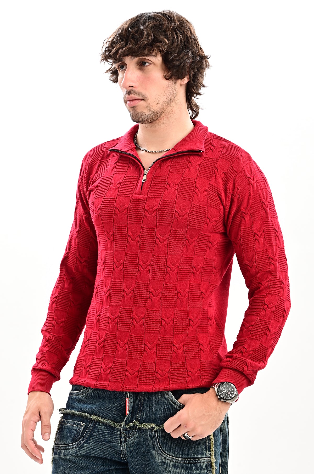The Savile Quarter-Zip Polo MAROON