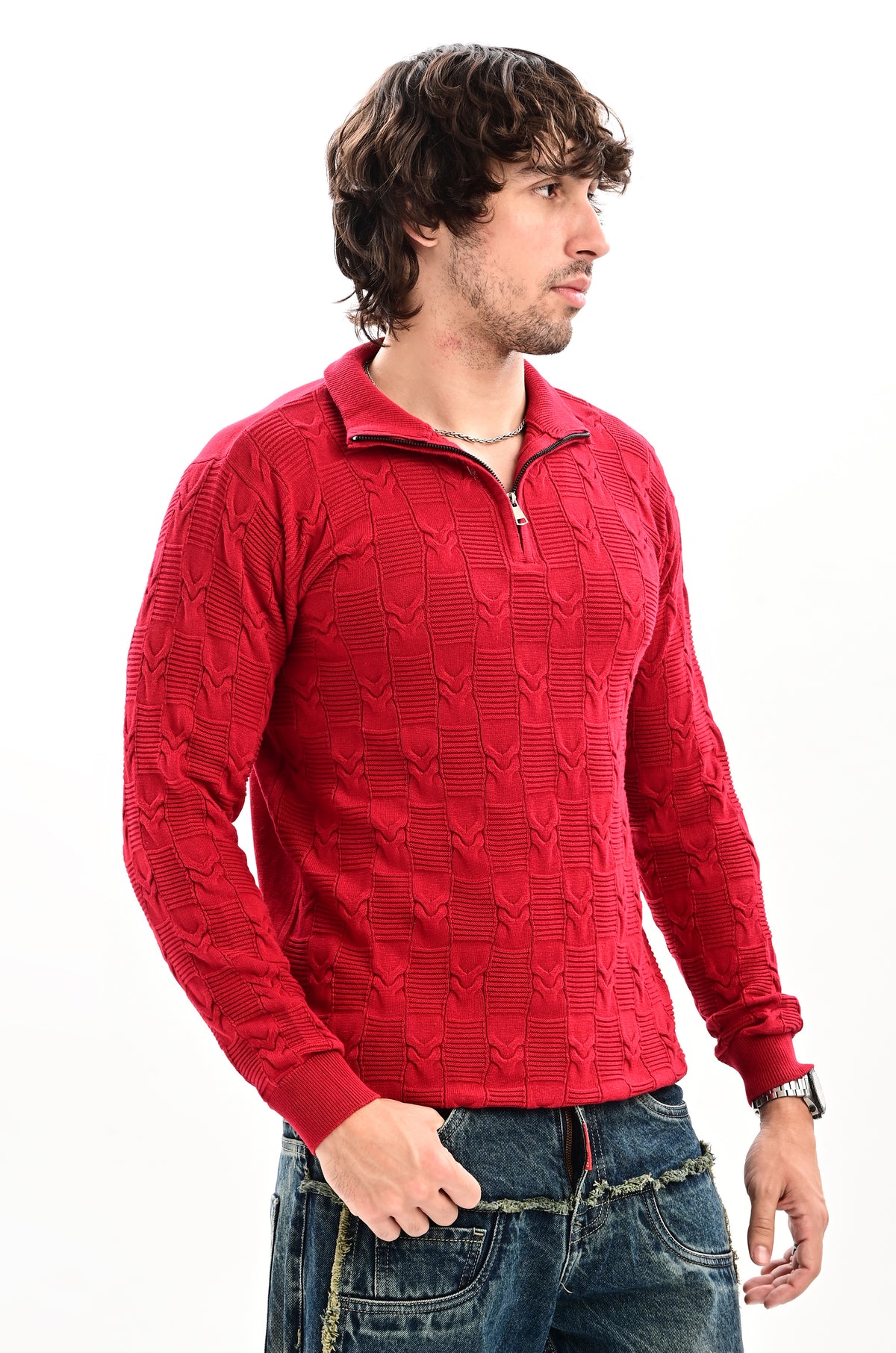 The Savile Quarter-Zip Polo MAROON