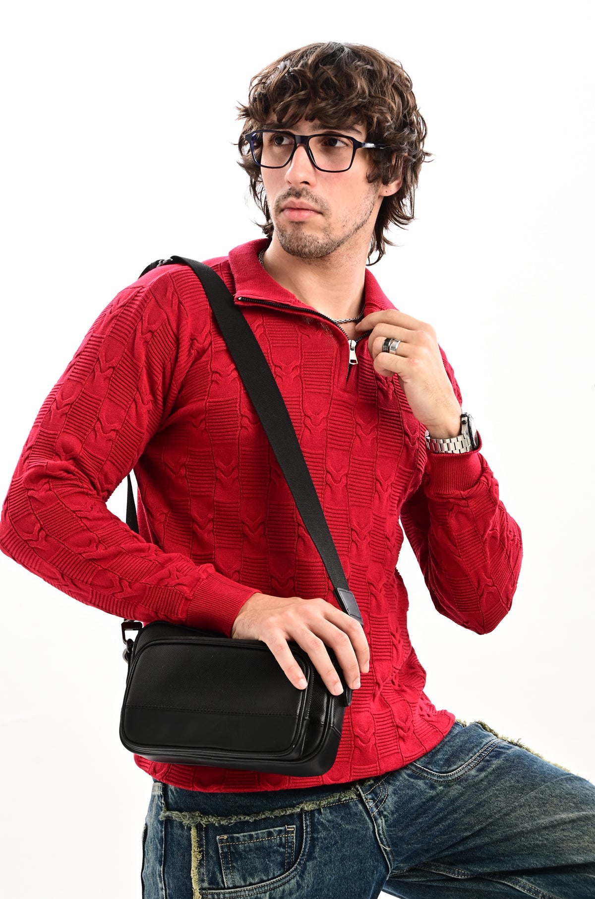 The Savile Quarter-Zip Polo MAROON