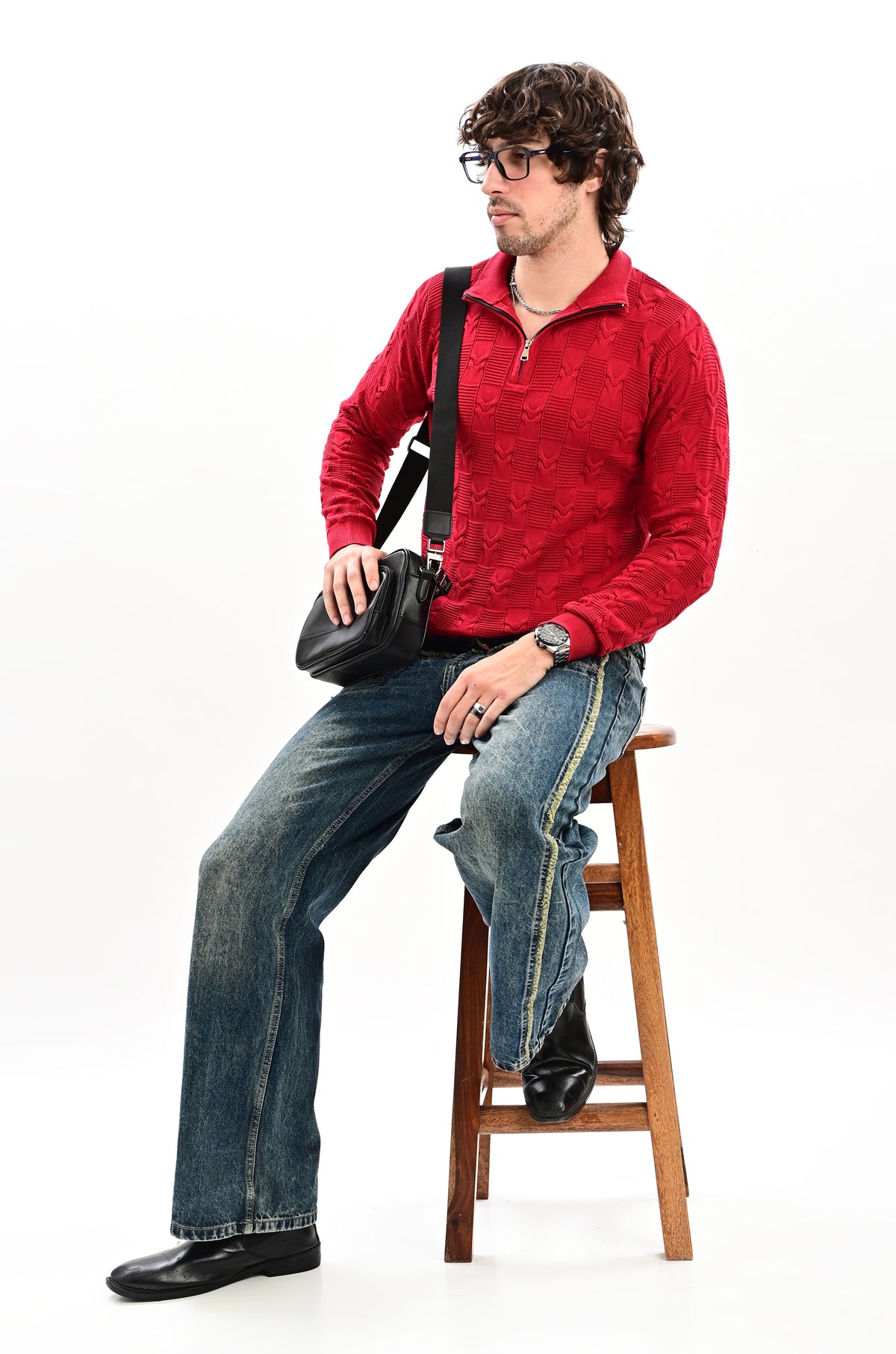 The Savile Quarter-Zip Polo MAROON