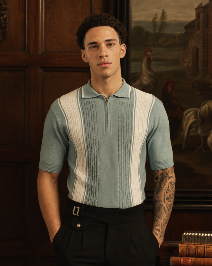 European Style Knitted T-Shirt - SKY BLUE