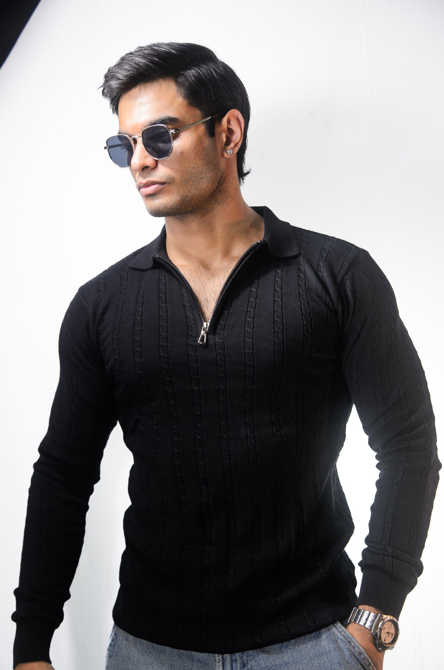 Swiss Elegance Full Sleeve T-shirt-BLACK