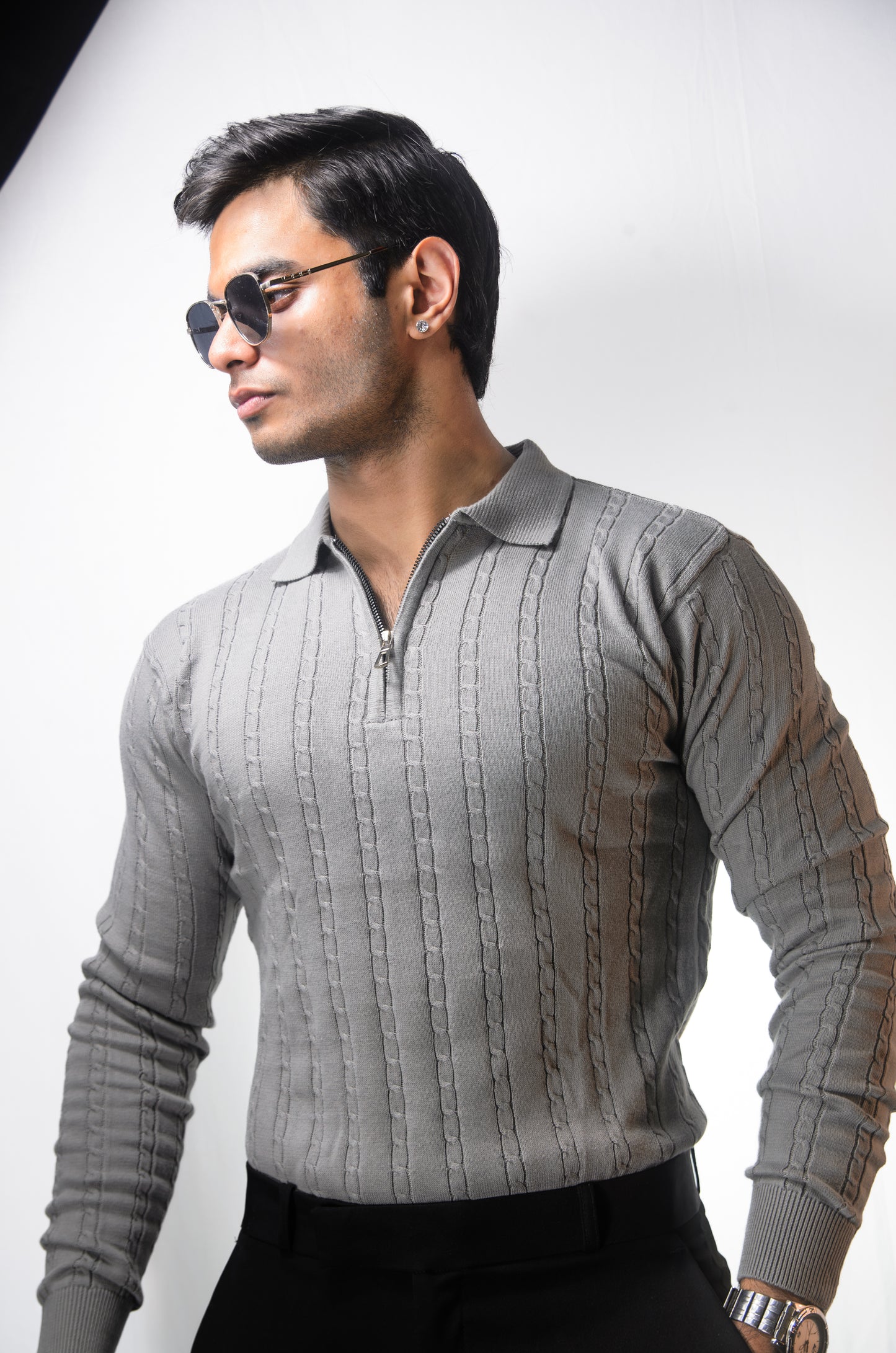 Swiss Elegance Full Sleeve T-shirt-GRAY